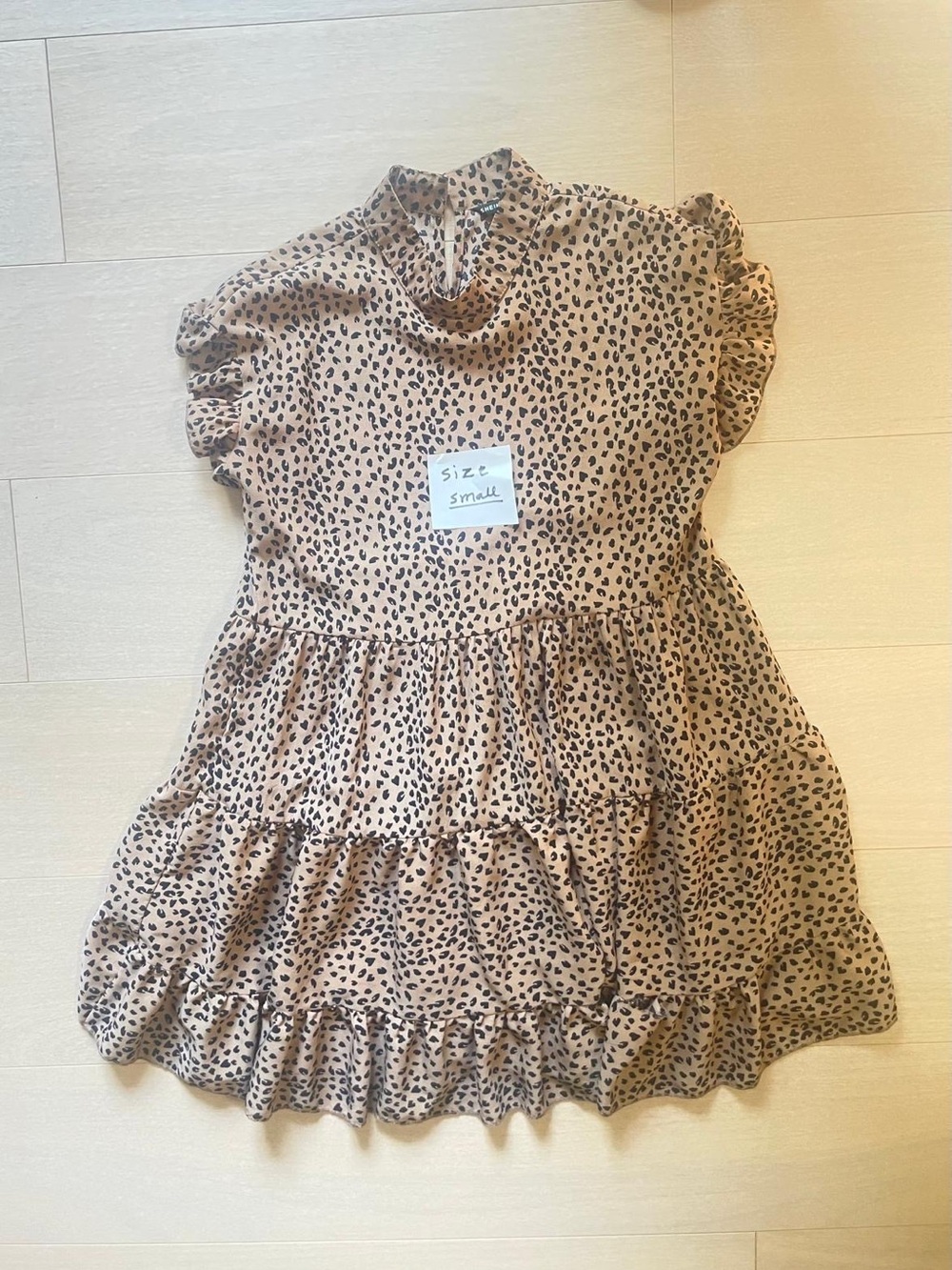 Tiered Ruffle Dress in Beige Animal Print